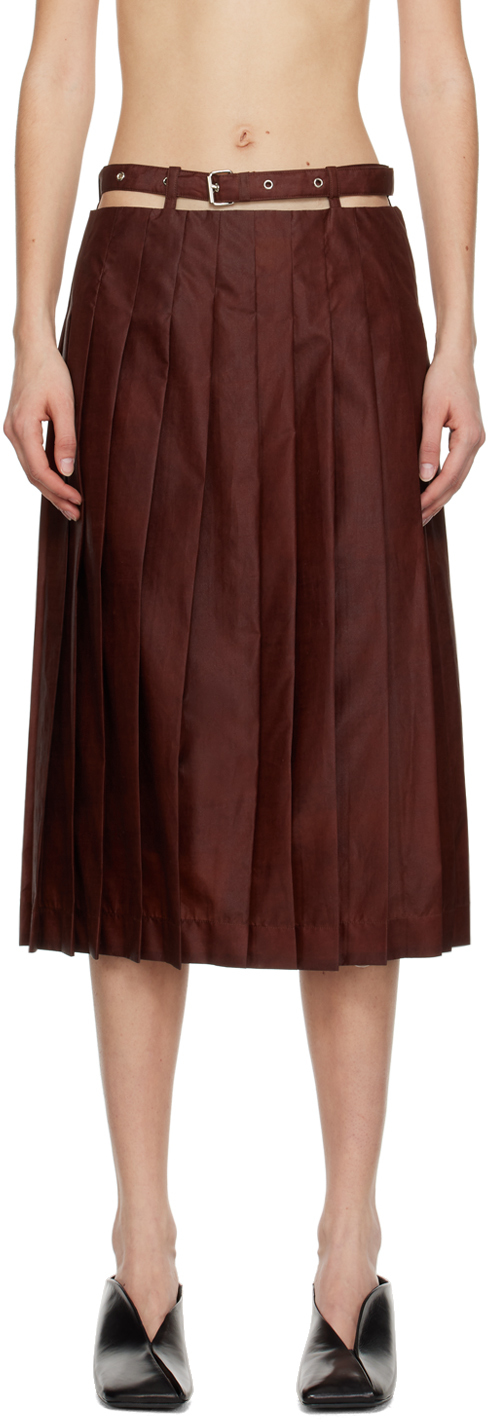 Umber Postpast Brown Pleated Midi Skirt In Brick