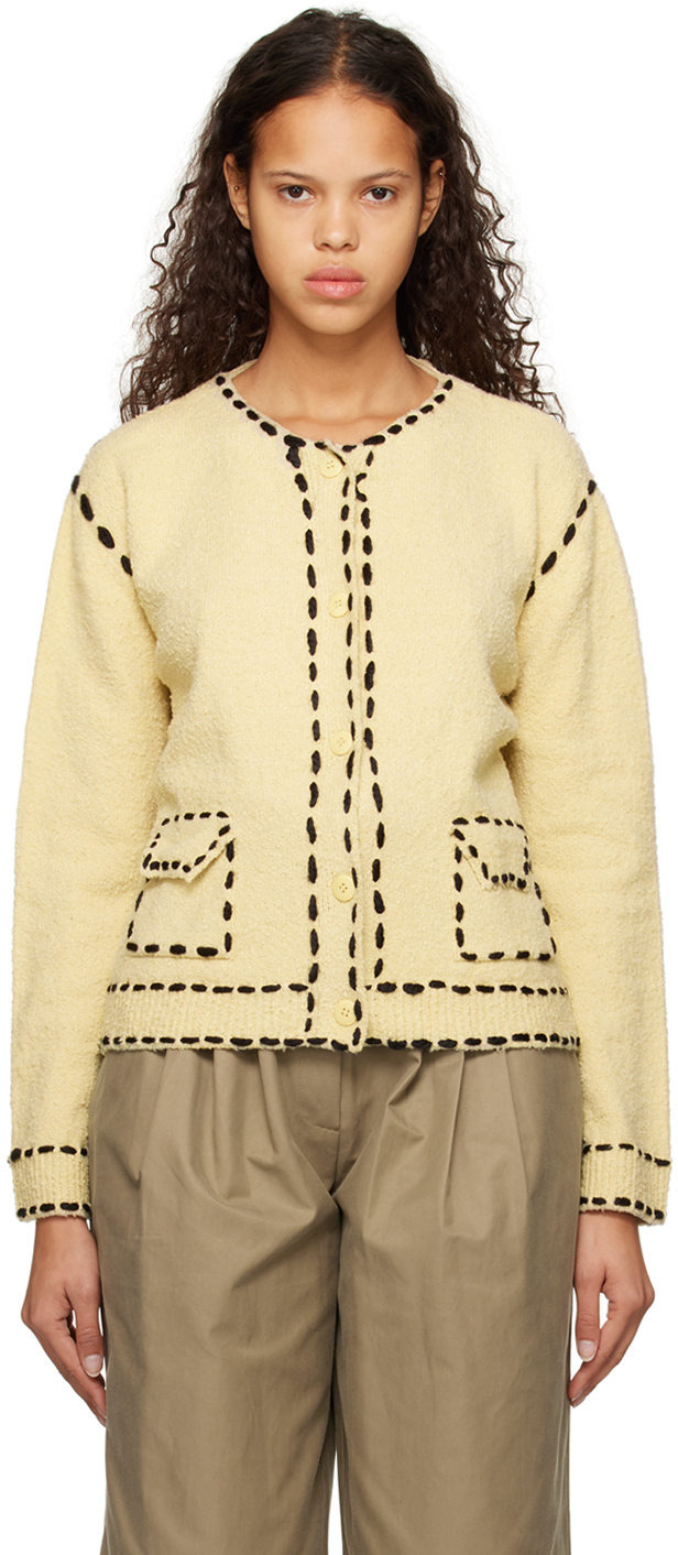 Theopen Product Beige Contrast Stitched Cardigan