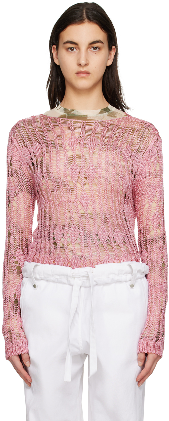 OPEN YY: Pink Metallic Sweater | SSENSE