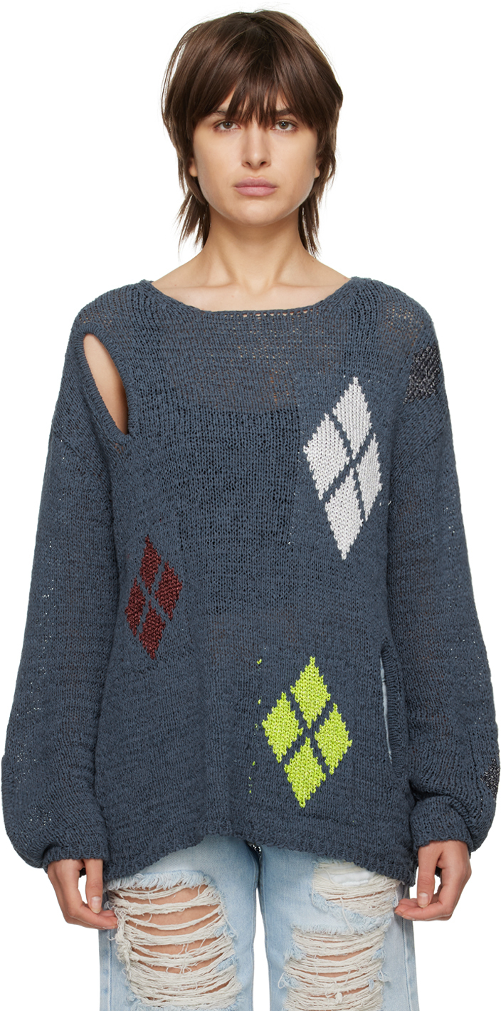 Theopen Product Blue Argyle Sweater