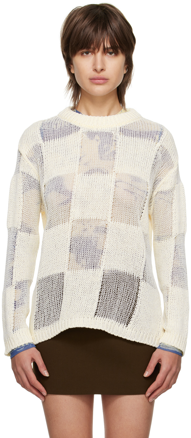 Shop Theopen Product Off-white Checkerboard Sweater In Ivory