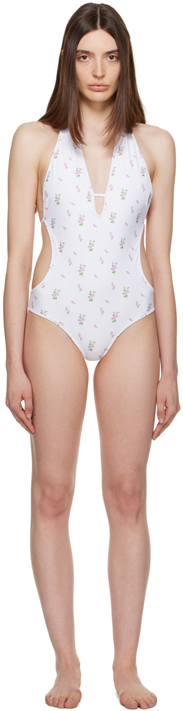Theopen Product White Floral One-piece Swimsuit In White White