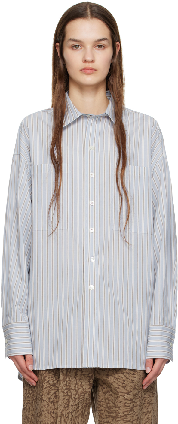 Blue Pinstripe Shirt by UMBER POSTPAST on Sale