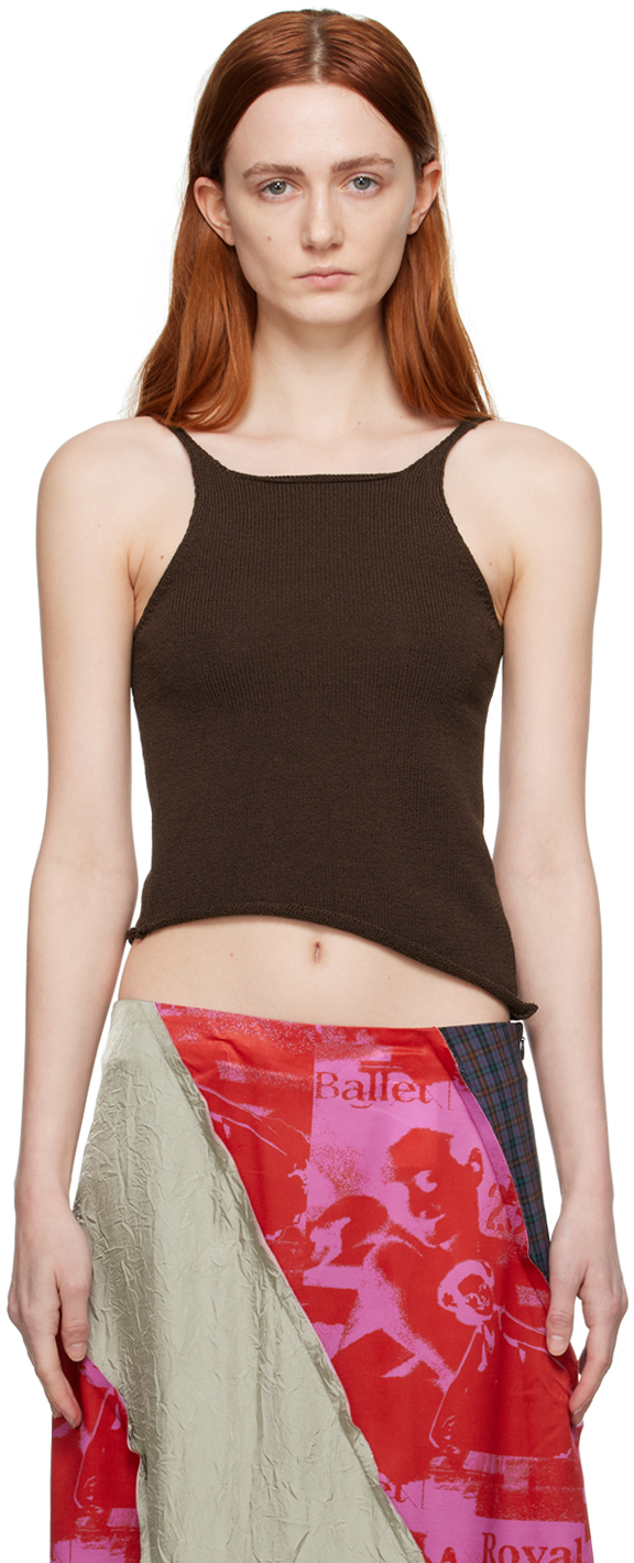 Theopen Product Brown Cutout Tank Top In Brown Brown