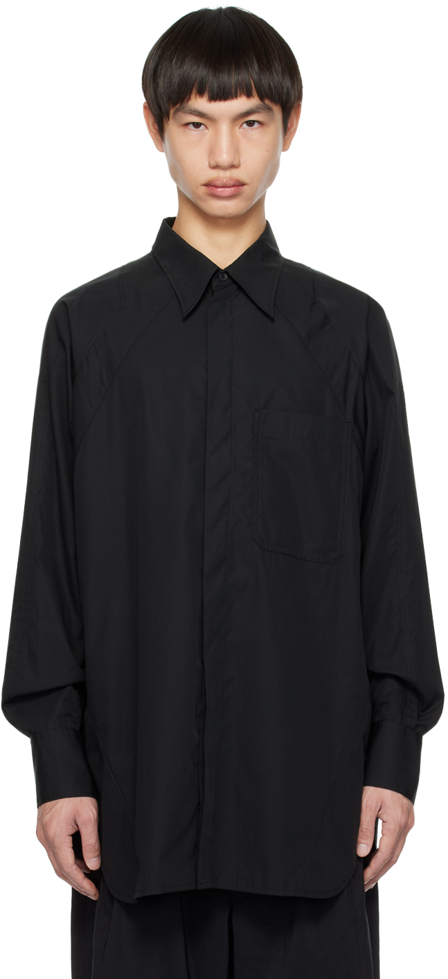 Y's: Black Spread Collar Shirt | SSENSE