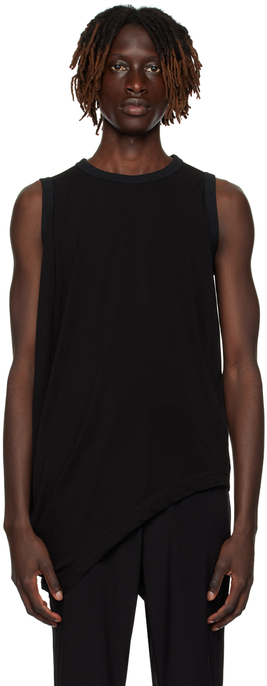 Black Asymmetric Tank Top by Y's on Sale