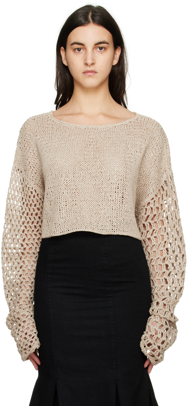 beige off the shoulder sweater