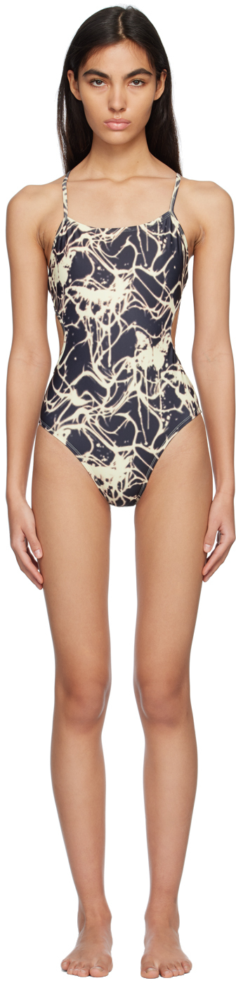 lesugiatelier Black Graphic One-Piece Swimsuit