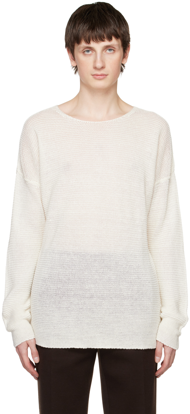 Isabel Benenato White Round Neck Sweater
