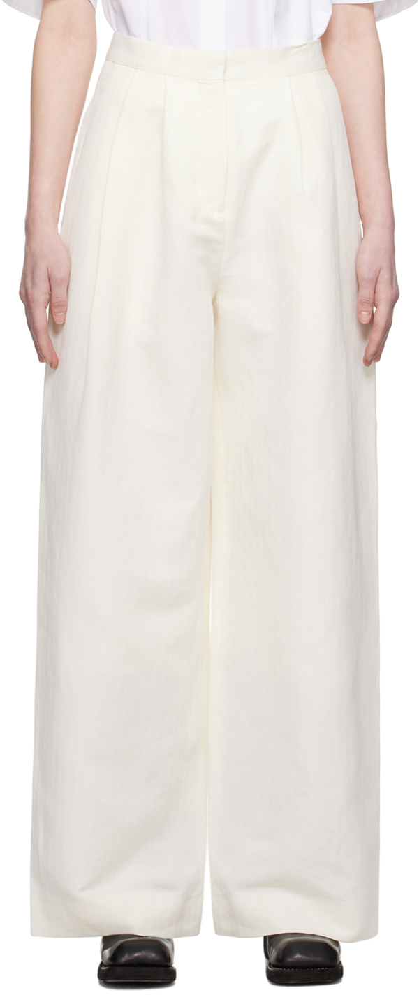 Mark Kenly Domino Tan Priscilla High Waist Trousers In Ivory In White