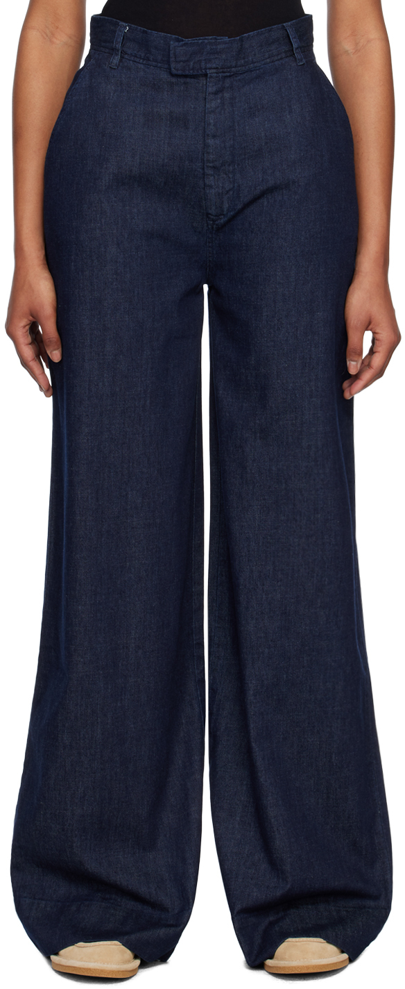Bite Navy Vintage Trousers In Dark Blue Chambray