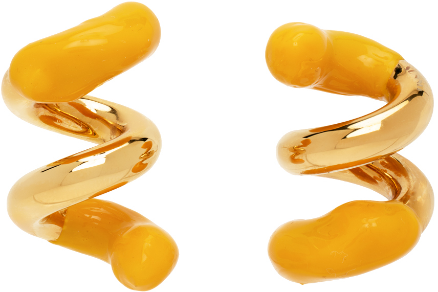 Sunnei Gold & Yellow Fusillo Rubberized Earrings In 7510 Gold Apricot