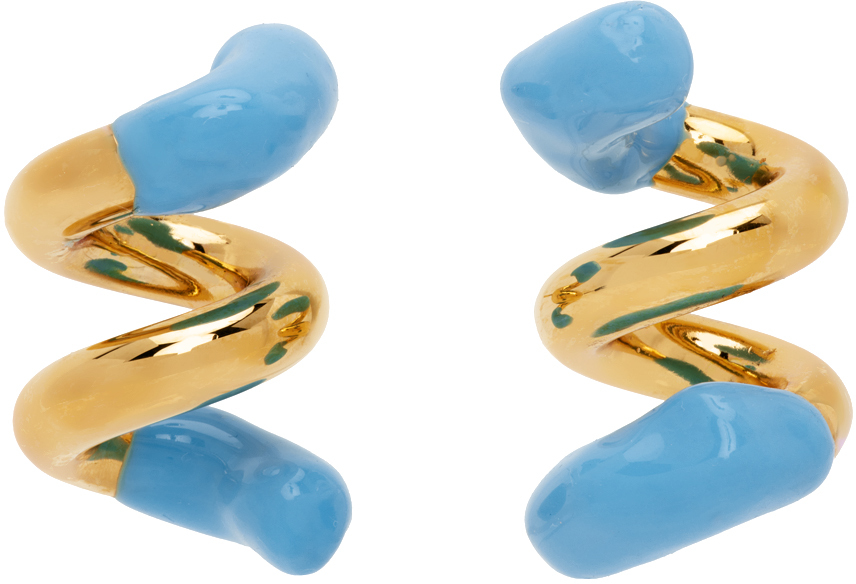 Sunnei Gold & Blue Fusillo Earrings In 7511 Gold Sky Blue