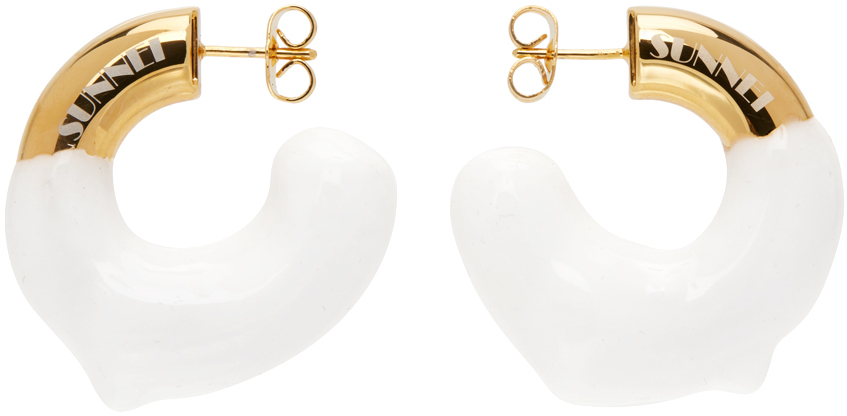 Sunnei Ssense Exclusive Gold & White Small Rubberized Earrings In Gold/white
