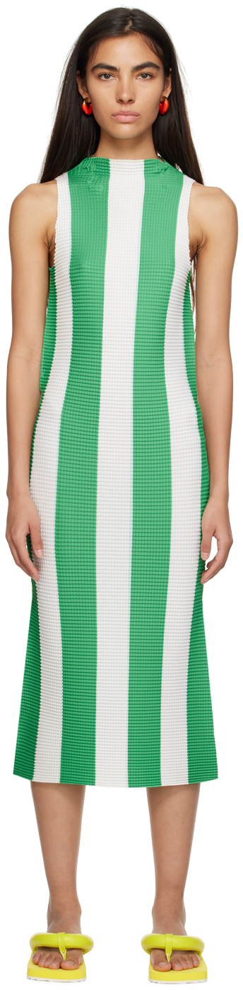 SUNNEI OFF-WHITE & GREEN TANK MIDI DRESS 