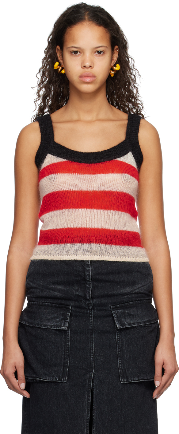 Off-White & Red Striped Tank Top