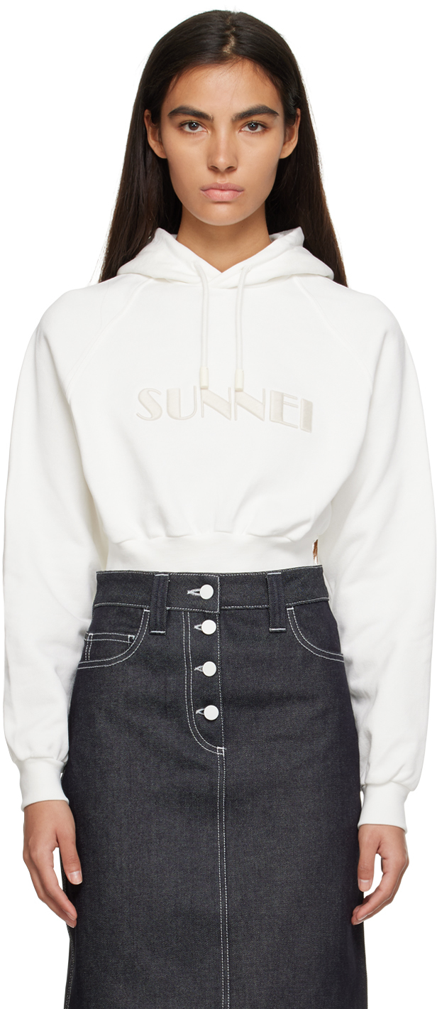 Shop Sunnei White Embroidered Hoodie In T017 Dust