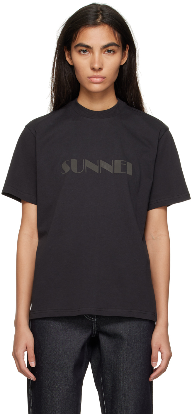 Sunnei Black Printed T-shirt In 001 Black-w