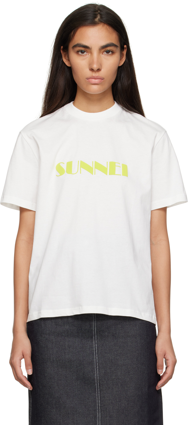 Sunnei White Printed T-shirt In T017 Dust-w