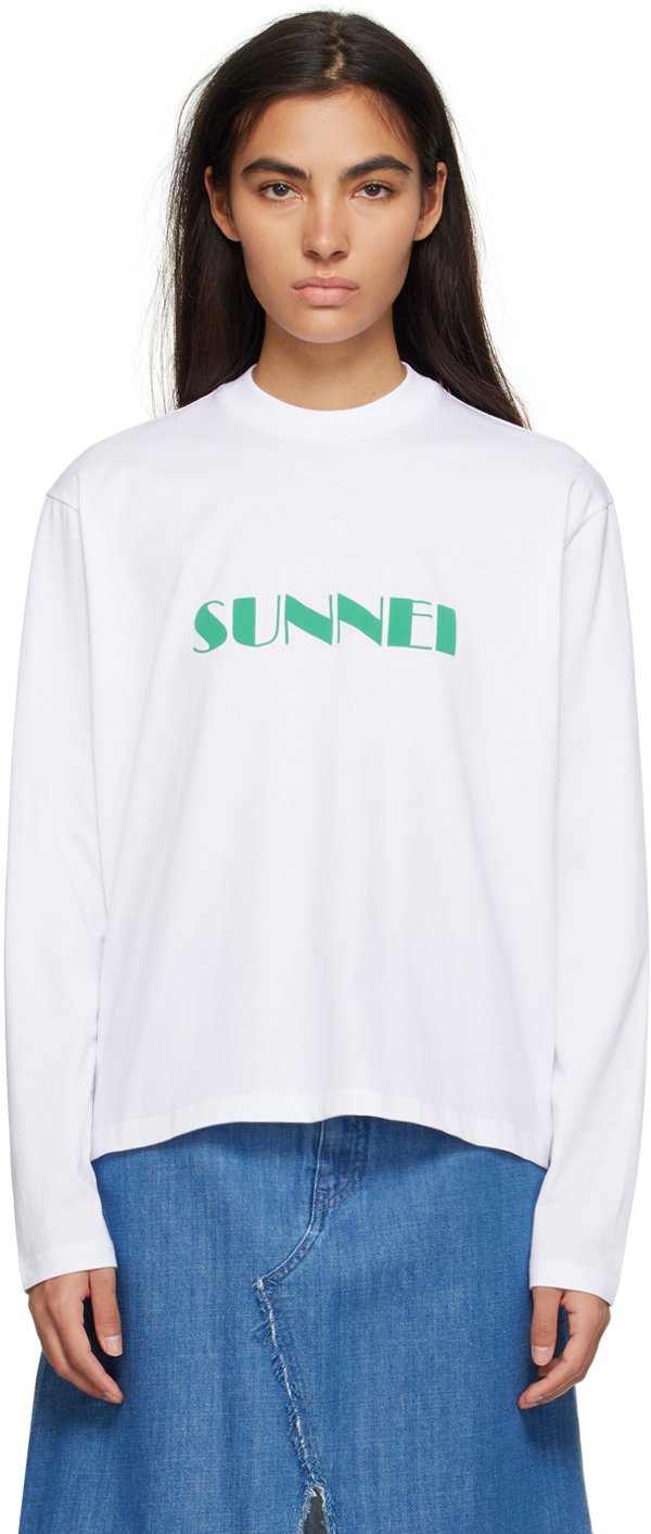 Sunnei Off-white Printed Long Sleeve T-shirt In Off White/green