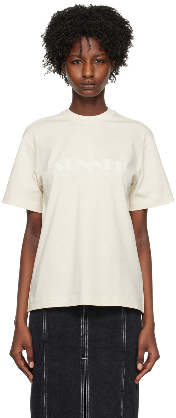 Sunnei Off-white Bonded T-shirt In 002a Light Beige