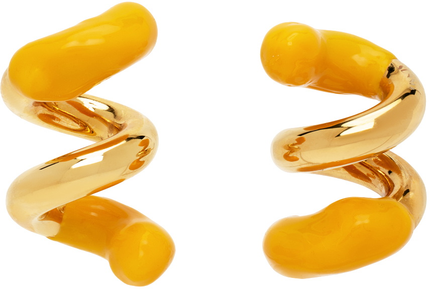 Sunnei Gold & Orange Rubberized Fusillo Earrings In Gold Apricot