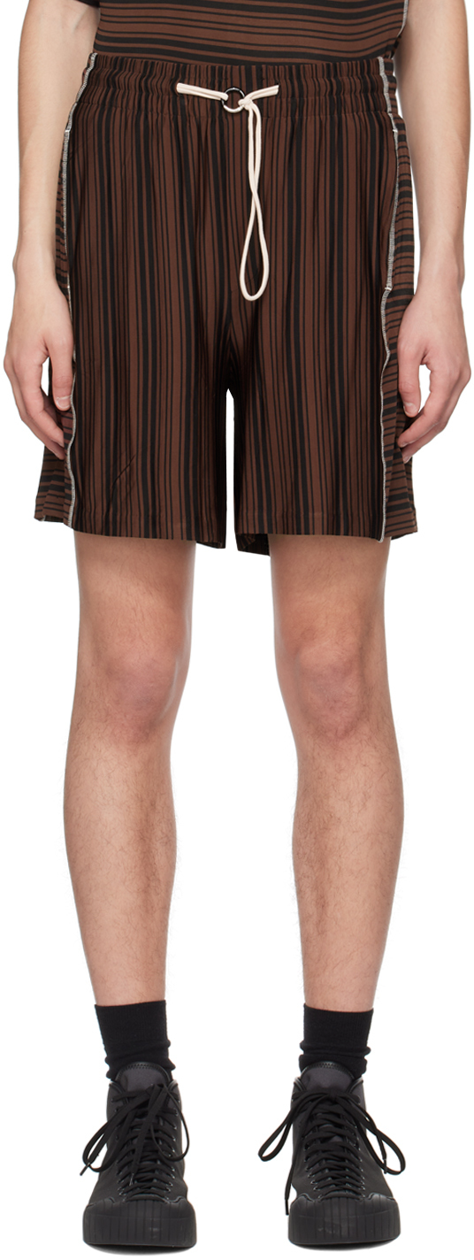 Sunnei Striped Drawstring-waist Shorts In Brown
