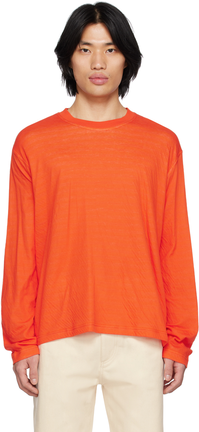 Sunnei Orange Reversible Long Sleeve T-shirt In Orange / Yellow Stri