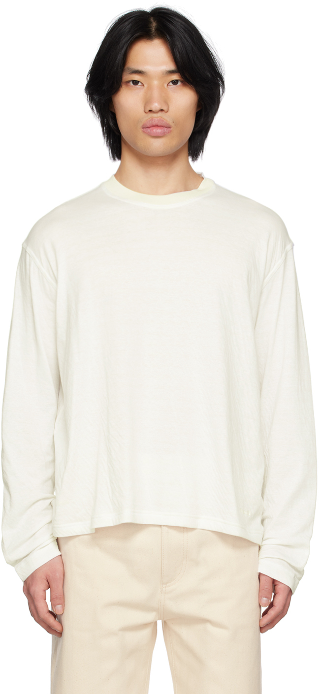 Sunnei White Striped Long Sleeve T-shirt In Off White / Beige St