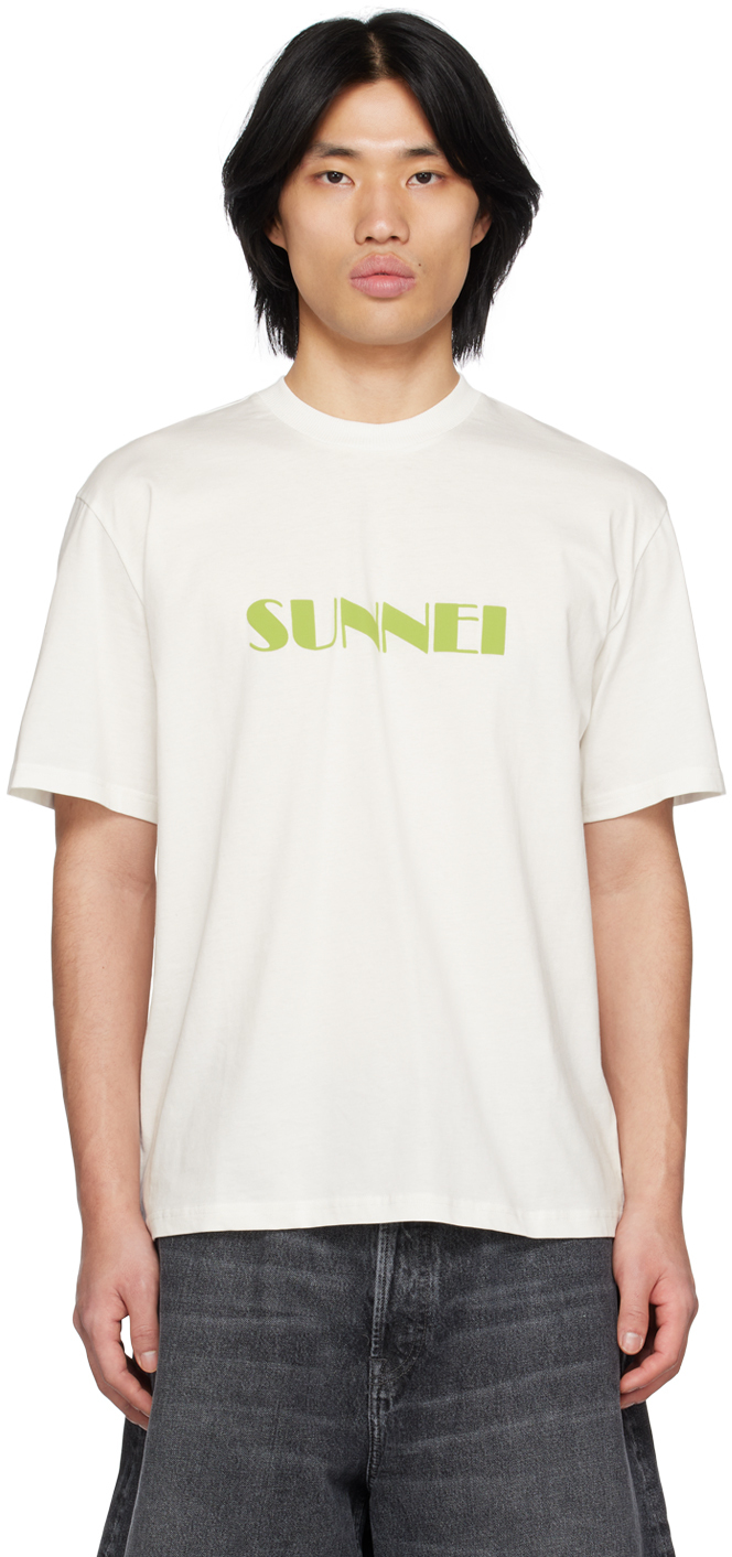 Sunnei Logo Print Cotton Jersey T-shirt In Beige