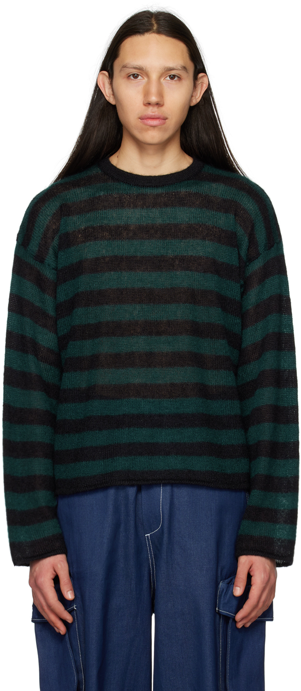 SUNNEI: Black & Green Striped Sweater | SSENSE