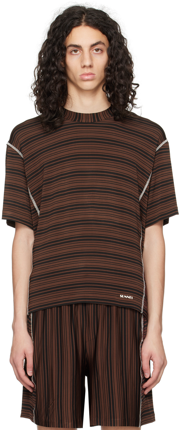Sunnei Brown Overlock T-shirt In 9040 Black/brown