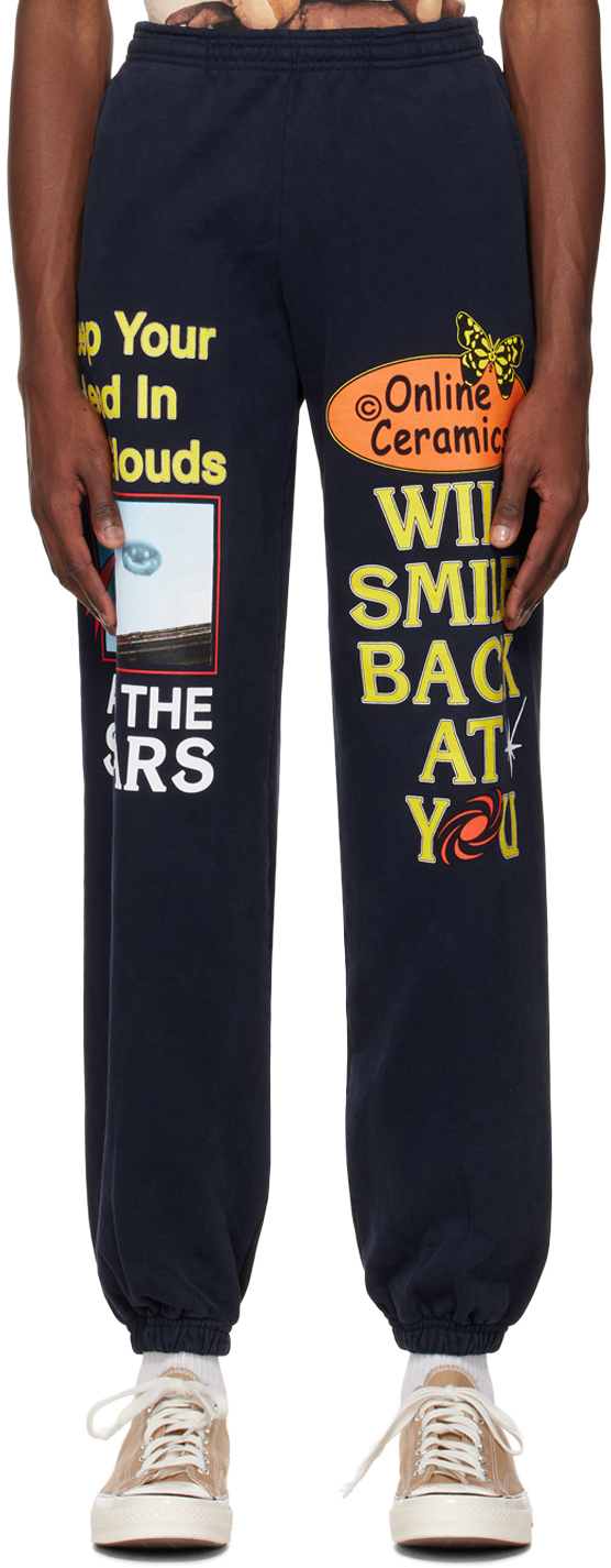 Online Ceramics Navy Smiling Cloud Lounge Pants