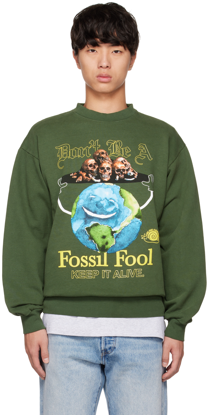 Online Ceramics Green Fossil Fool Sweatshirt SSENSE   Online Ceramics Green Fossil Fool Sweatshirt 