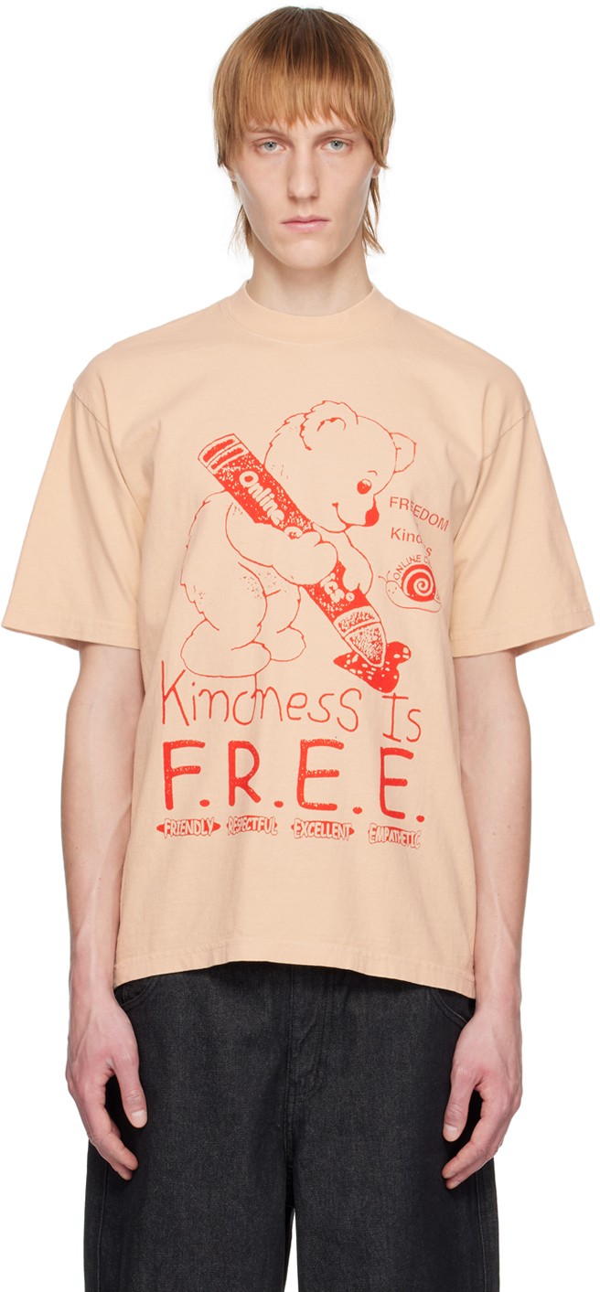 Online Ceramics: Beige 'Kindness Is Free' T-Shirt | SSENSE Canada