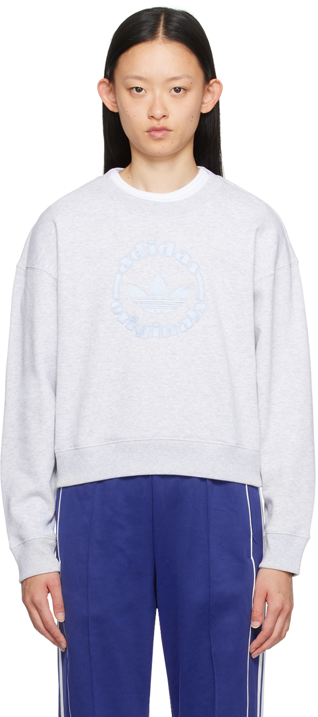 Adidas Originals Grey Embroidered Sweatshirt In Light Grey Heather