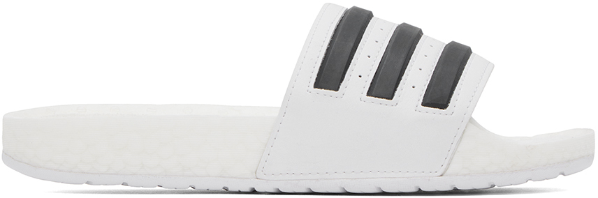 Adidas Originals White Adilette Boost Sandals In Ftwr White / Core Bl