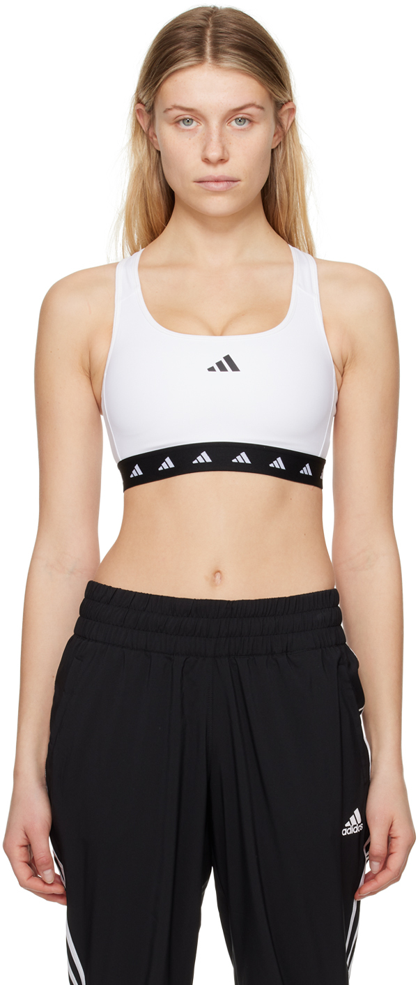Adidas Originals White Powerreact Techfit Sport Bra In White/black