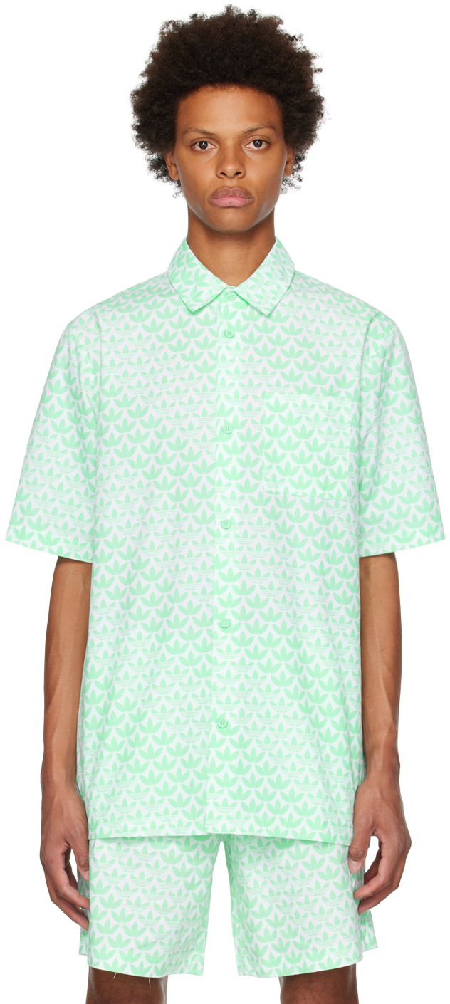 Adidas Originals Mens Adidas Graphics Monogram Allover Print Shirt In Easy Green