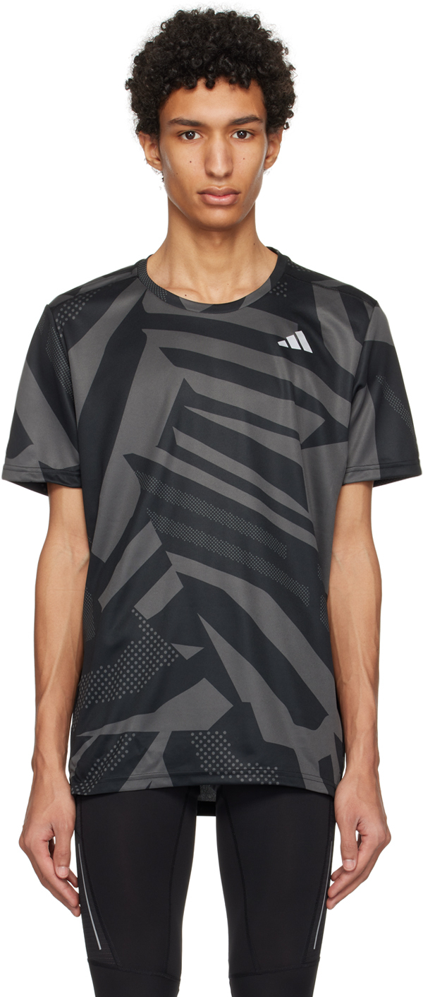 Adidas Originals Adidas Own The Run Seasonal Crewneck Short-sleeve T-shirt In Black/grey Six