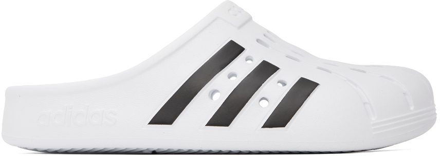 White Adilette Clogs by adidas Originals on Sale