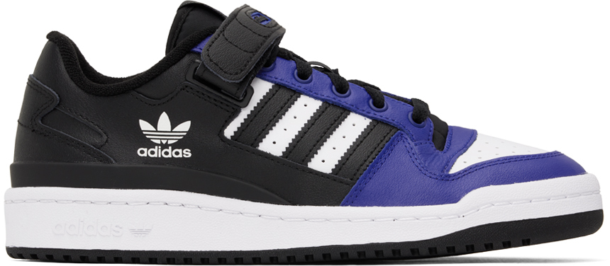 Adidas Originals Black & Blue Forum Low Sneakers In Ftwr White/pulse Blu