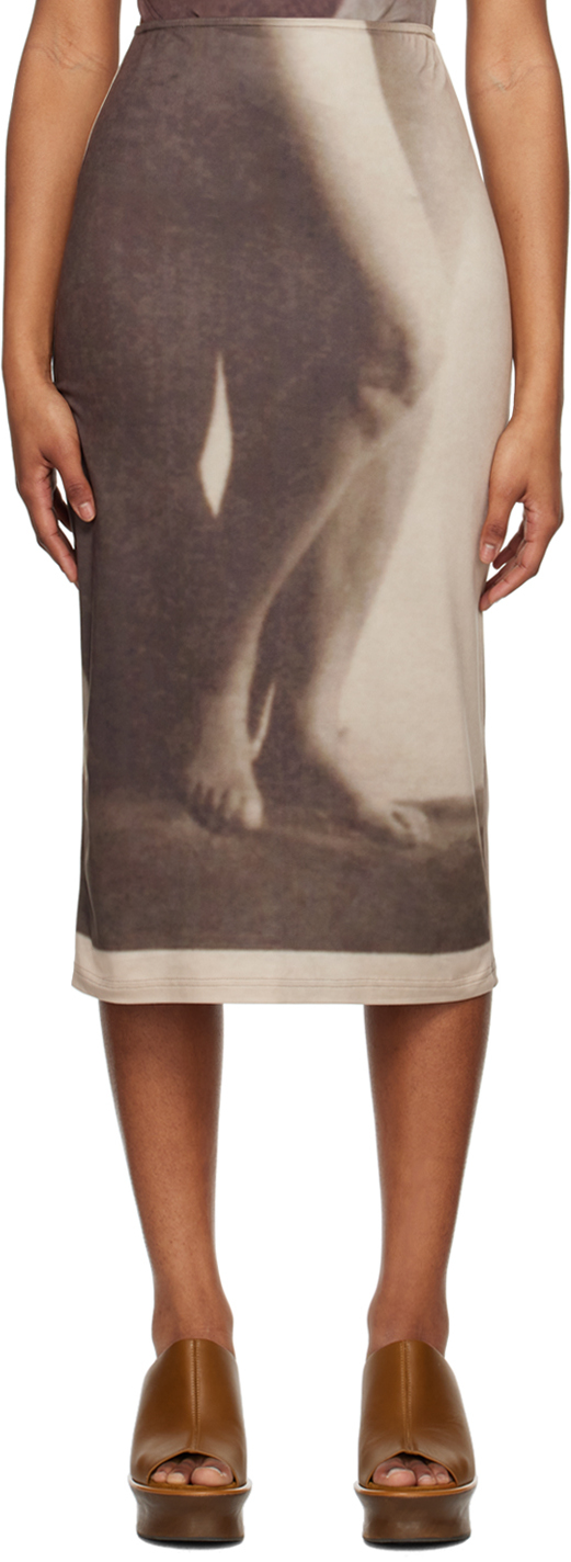Elliss Ssense Exclusive Brown Maxi Skirt In Print Multi