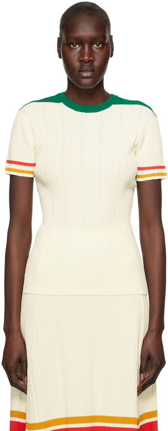 Wales Bonner Striped Ribbed-knit T-shirt In Ivory Multi