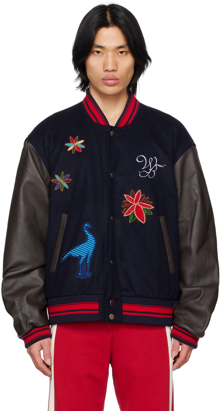 Wales Bonner: Navy Ascend Varsity Bomber Jacket | SSENSE