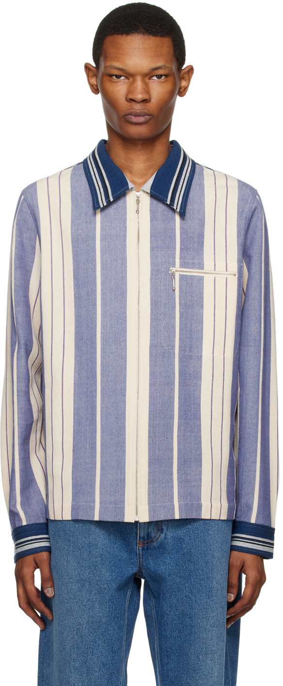 Shop Wales Bonner Off-white & Blue Atlantic Jacket In 22723000 Blue & Whit