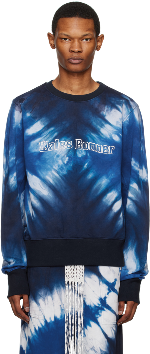 【関税込み】Wales Bonner ブルー タイダイ スウェットシャツ Wales Bonnerのブルー タイダイ スウェットシャツがセール中