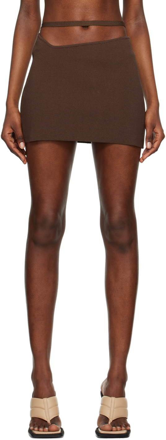 Shop Andreädamo Brown Cutout Miniskirt In Nude 003