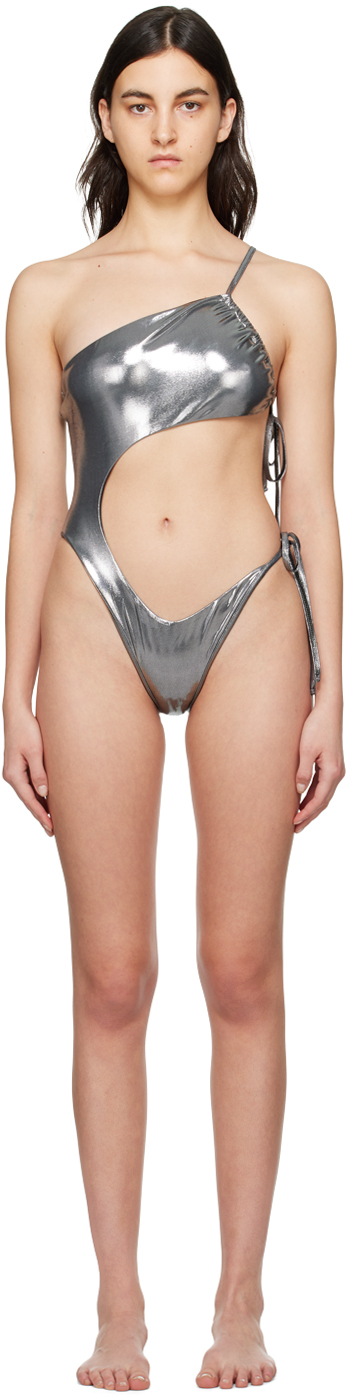 ANDREADAMO Silver Asymmetric Swimsuit