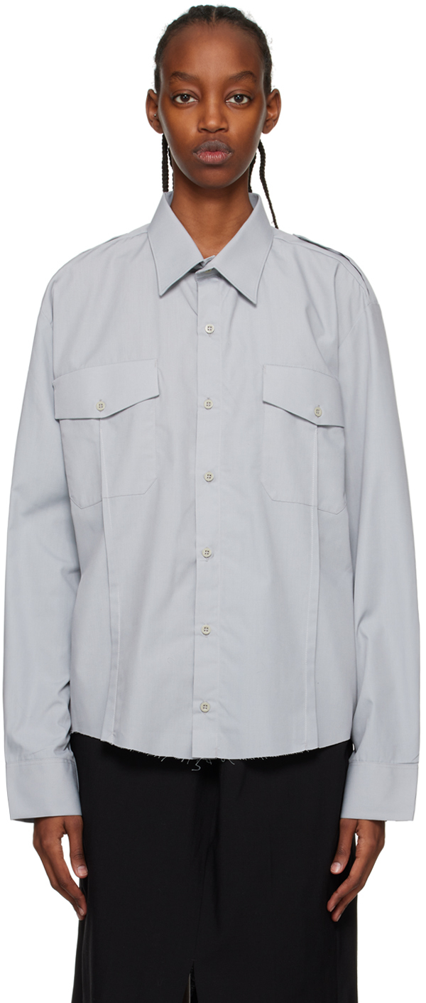 Hodakova Gray Pintuck Shirt In Grey